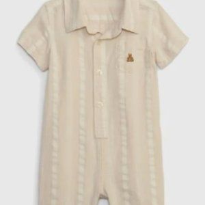 EUC GAPKids Tan with Textured Stripe Half Button Down Shortall